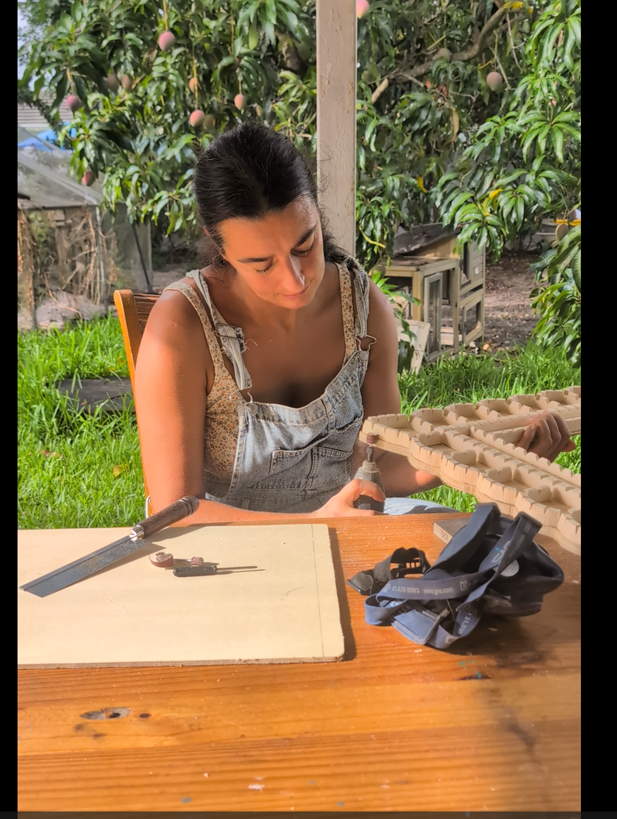 Shaping the raw frame in Ulviya Bemman's mirror-making process